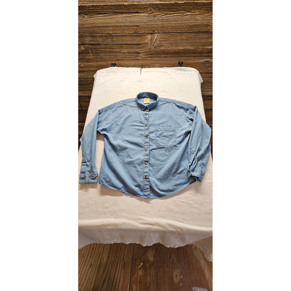 Kids Blue Chambray Denim Button Down Long Sleeve Shirt Light Wash Pocket Top